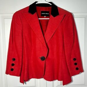 Giorgio Armani Vintage Red Linen Silk Collar Jacket IT 40 US 4
